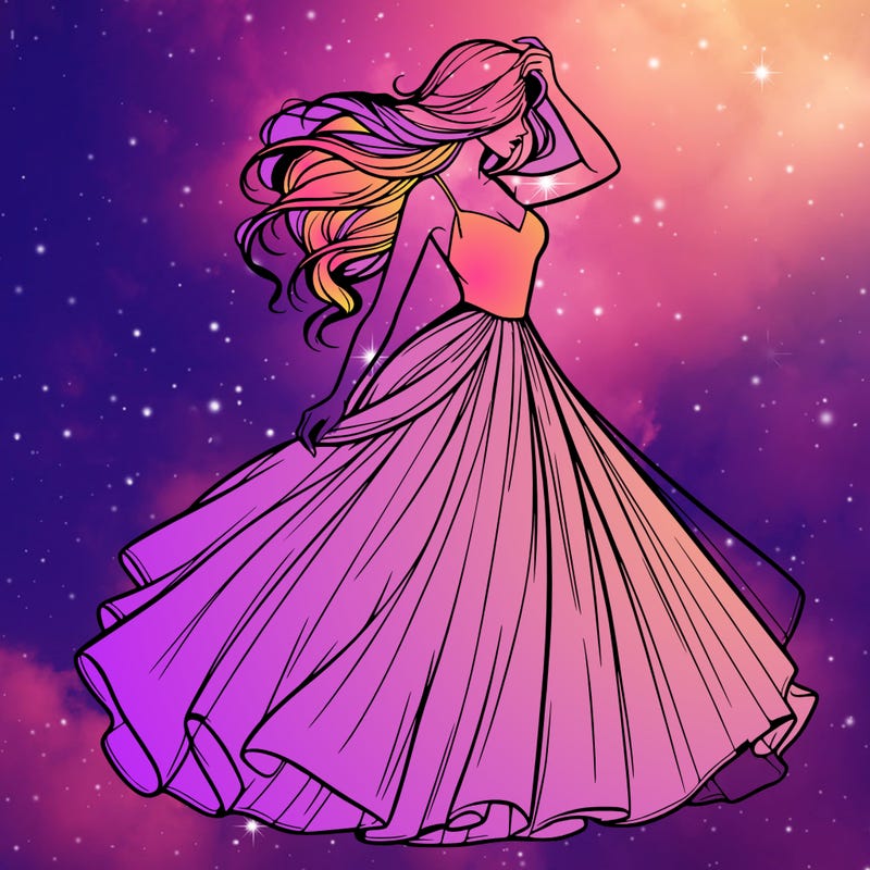 realistic woman with dress flowing in the wind