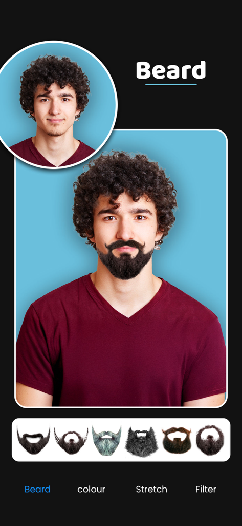Man Hair Style Editor : Smarty - A man using the Smarty app to try different beard styles on his photo.