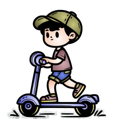 a kid riding a scooter