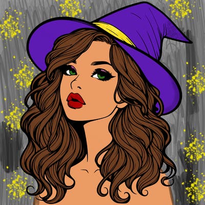 realistic witch girl with wavy hair and lips