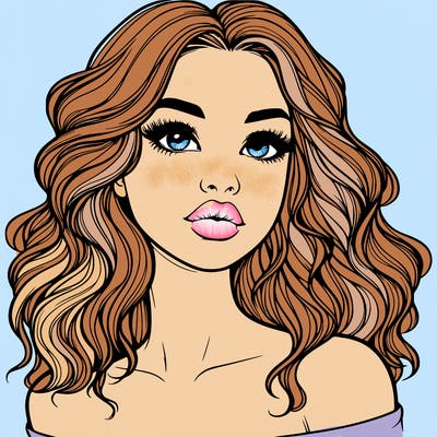 realistic girl with wavy hair and lips