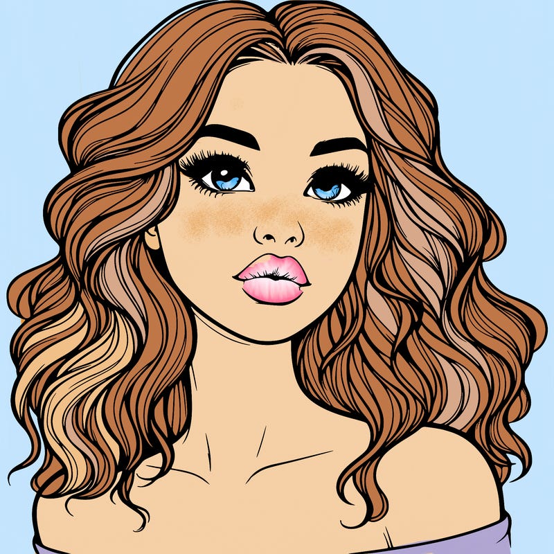 realistic girl with wavy hair and lips