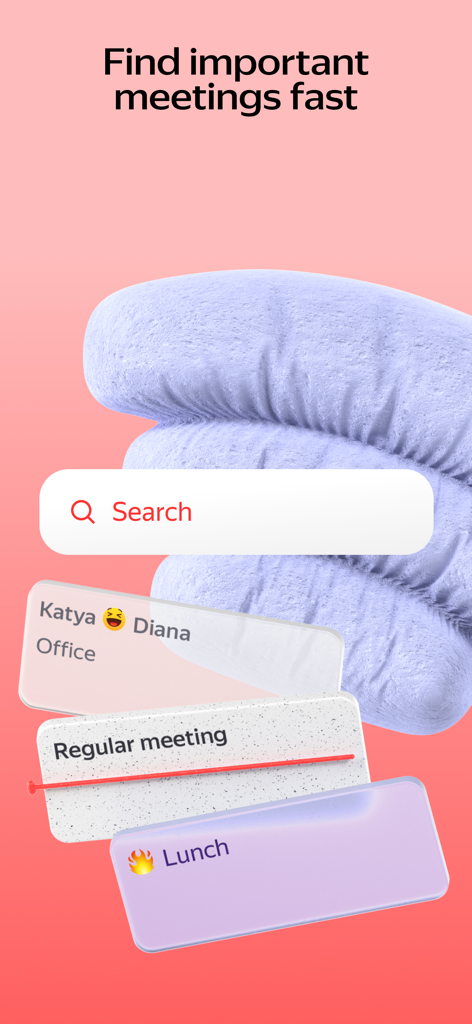 Yandex Calendar - Yandex Calendarで重要な会議をすばやく見つける方法を示す検索バーとカレンダーイベントカード
