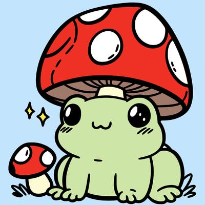 a cute frog with a mushroom hat