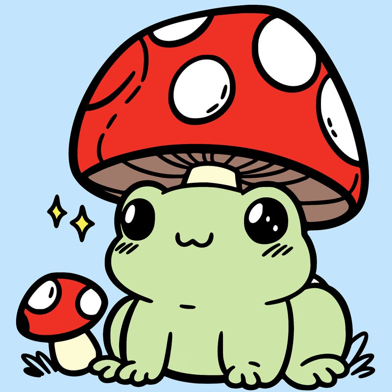 a cute frog with a mushroom hat