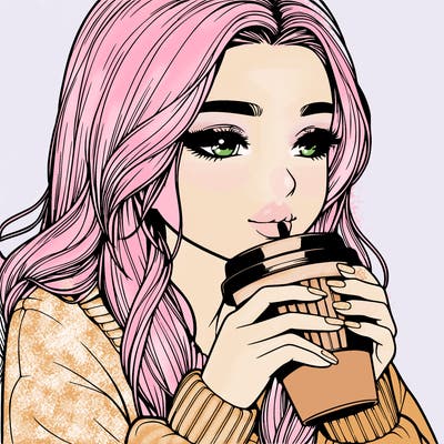 realistic girl drinking coffee