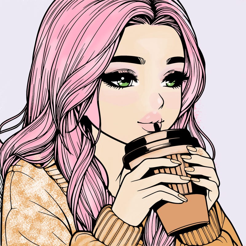 realistic girl drinking coffee