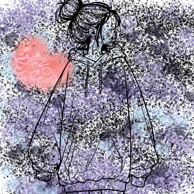 realistic girl with a oversized sweatshirt on and a bun