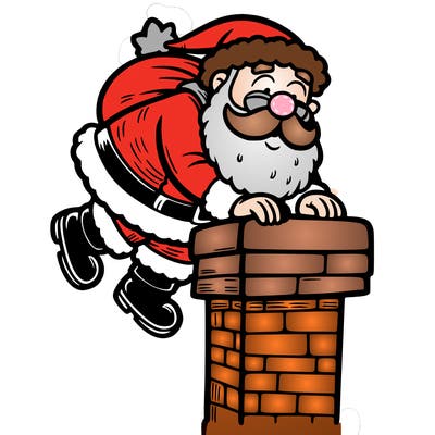santa climbing down a chimney