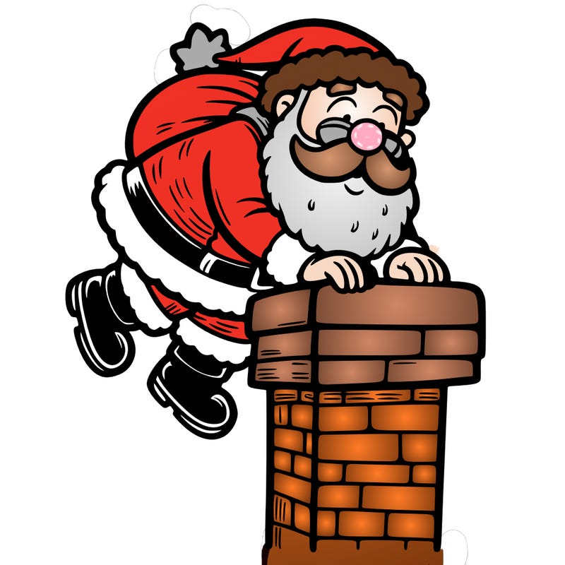 santa climbing down a chimney