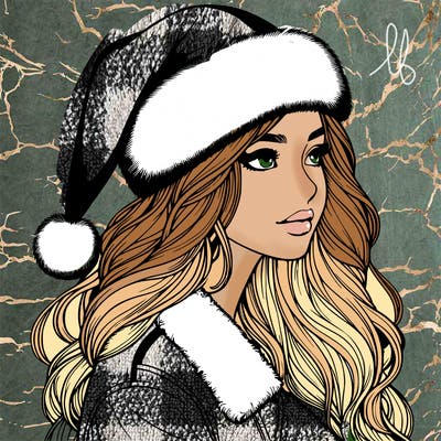 realistic girl in santa hat