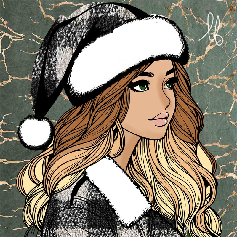 realistic girl in santa hat