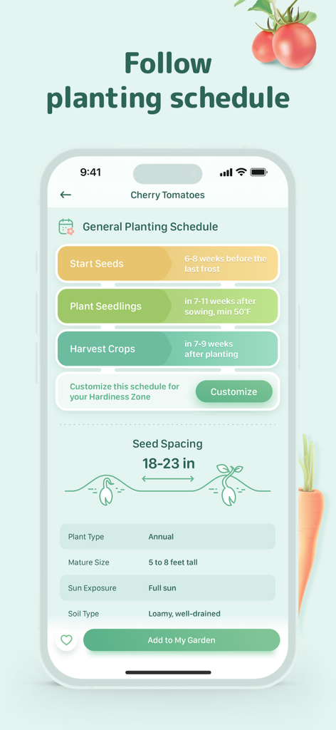 Planting schedule for cherry tomatoes in the Blossom app