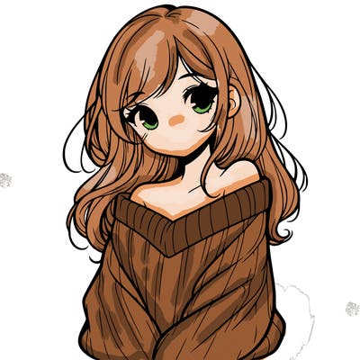 shy pretty girl wearing a sweater that is falling off one shoulder portrait