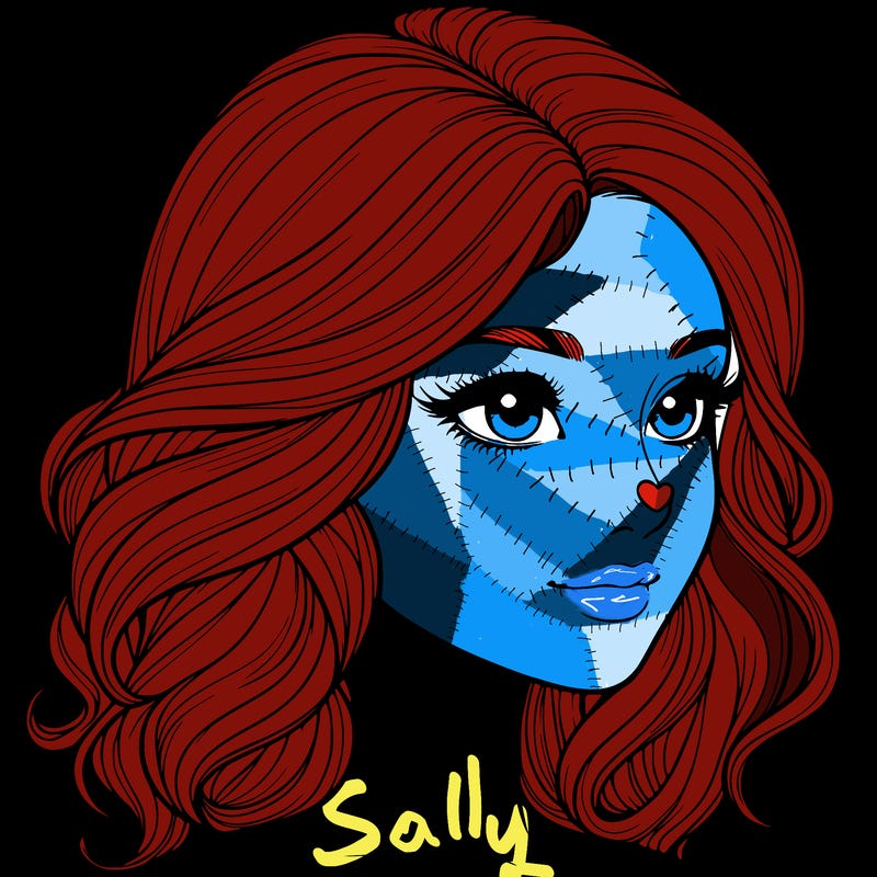 realistic girl with beautiful wavy hair with a nose