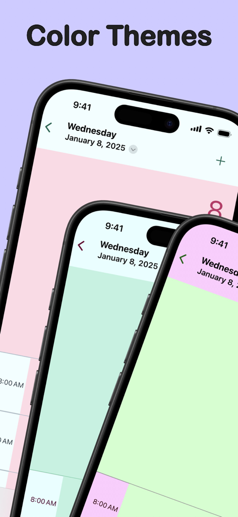 iPhoneのCalenDrawアプリ。日刊カレンダー計画のためのさまざまな美的カラーテーマを表示。