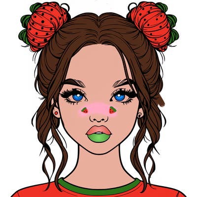 realistic girl with two buns in hair and lips