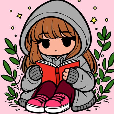 girl in oversized hoodie reading a book
