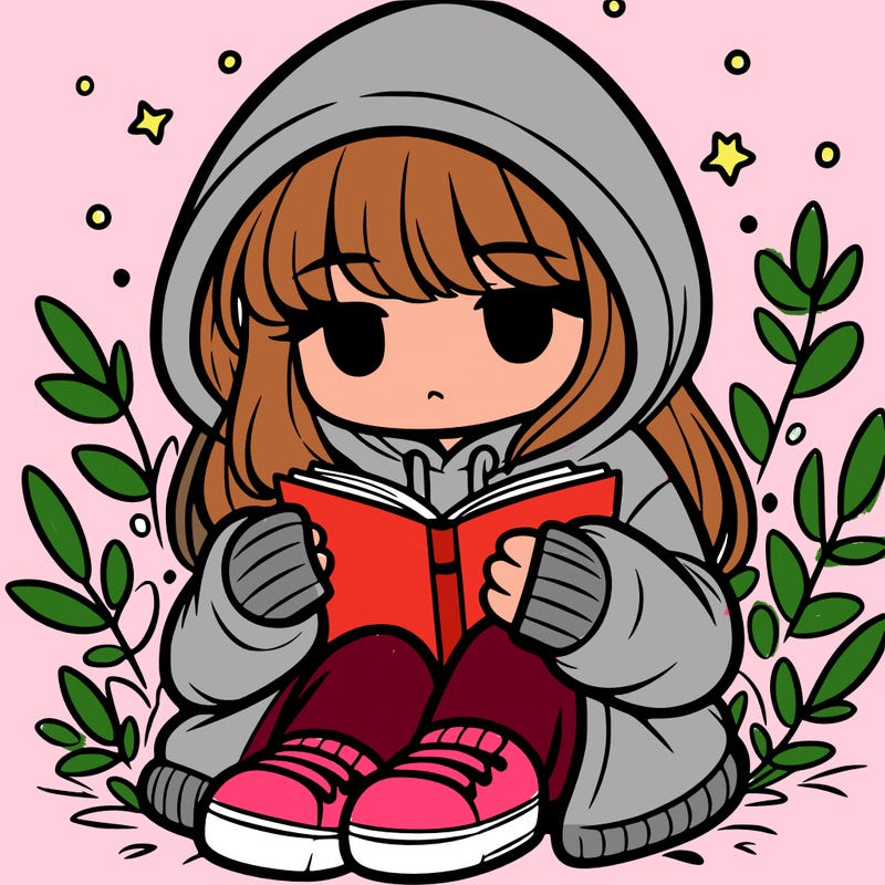 girl in oversized hoodie reading a book