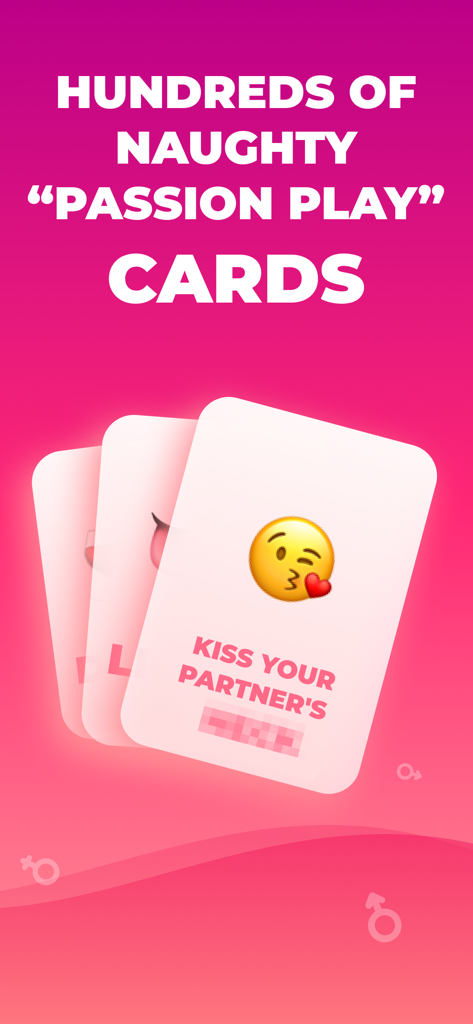 Passion Playアプリのカップル向けの親密ないたずらが書かれたデジタルいたずらカードのスタックを示すスクリーンショット