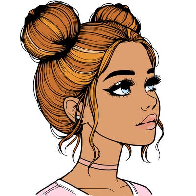 realistic girl with buns on the top of her head