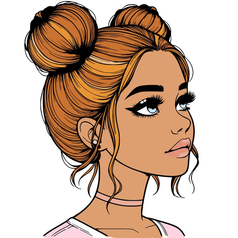 realistic girl with buns on the top of her head