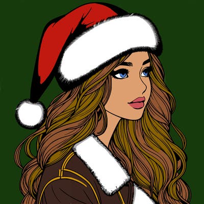 realistic girl in santa hat