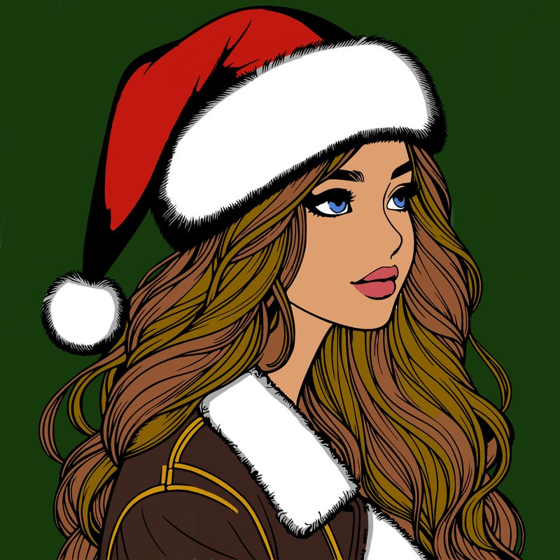 realistic girl in santa hat