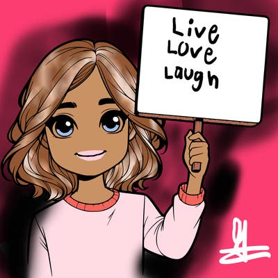 realistic girl holding up a sign