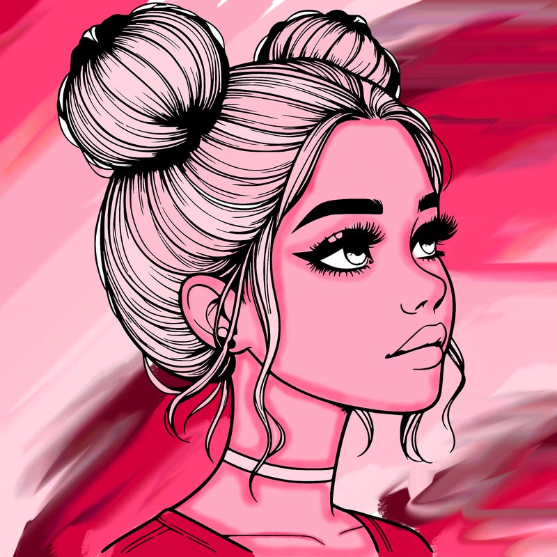 realistic girl with buns on the top of her head