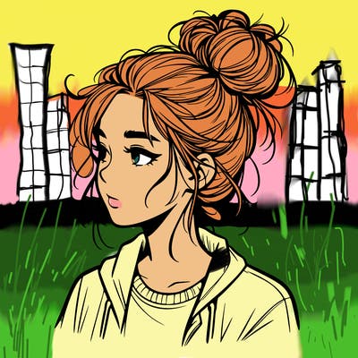realistic teenage girl with a messy bun