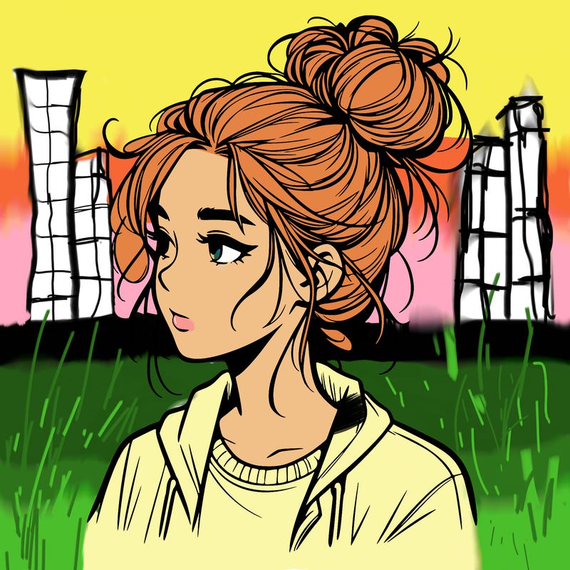 realistic teenage girl with a messy bun