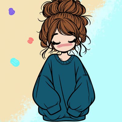 girl with baggy sweatshirt and messy bun