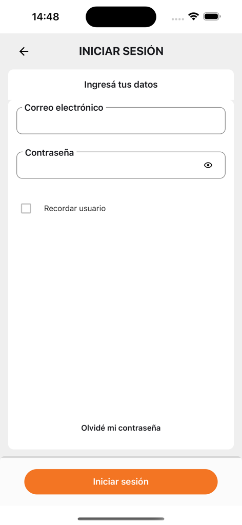 Dos Pinos APP - Pantalla de inicio de sesión para la app Dos Pinos con campos de entrada de correo electrónico y contraseña