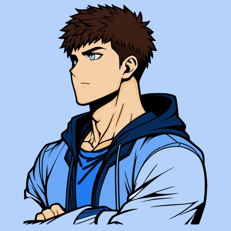 handsome muscular guy with hoodie anime