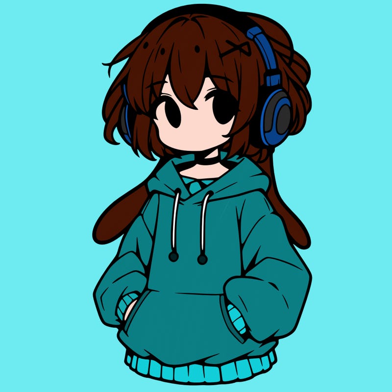 anime girl with a baggy jumper and headphones