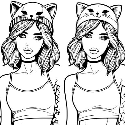 realistic girl wearing a cat hat with a crop top