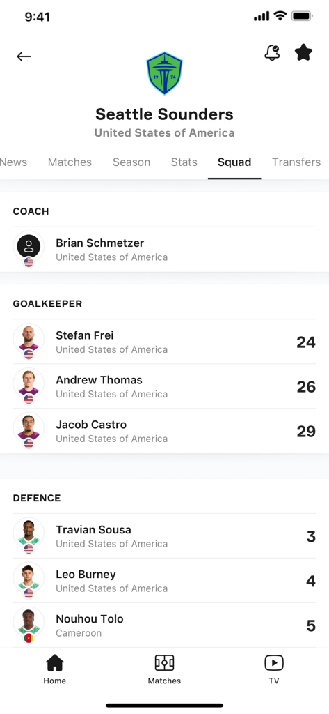 Seattle Sounders team squad and player roster on the OneFootball app