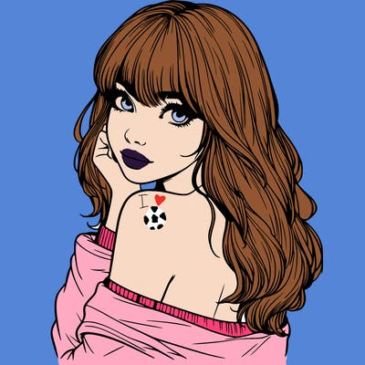 realistic girl with bangs looking over her shoulder