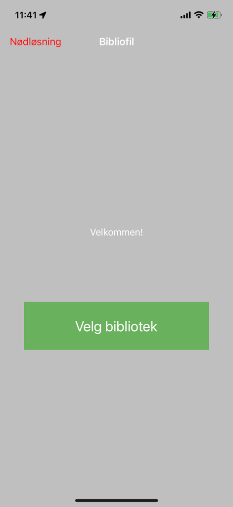Bibliofil - Bibliofil app welcome screen with a button to select a library
