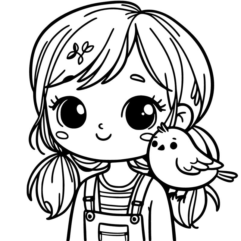 little girl with a bird on her shoulder