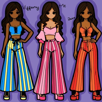 girls with flare pants and crop tops realistic