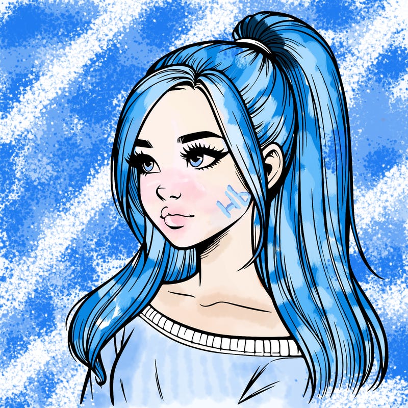 realistic girl with a high ponytail