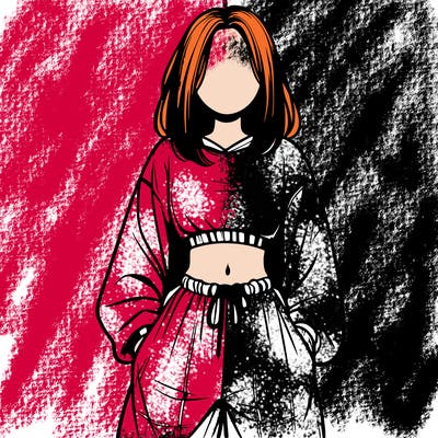 realistic girl faceless with baggy pants and a crop top