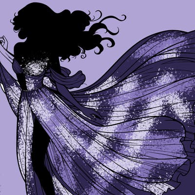 realistic woman in dress flowing the the wind