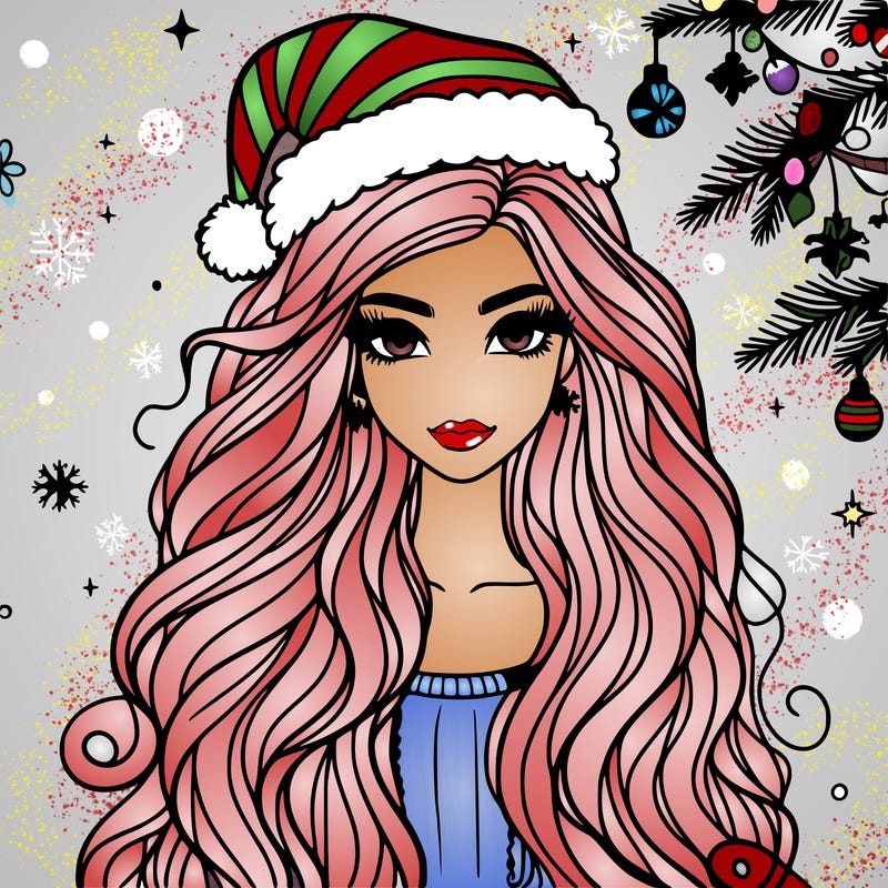 christmas fashionable female model and long hair
