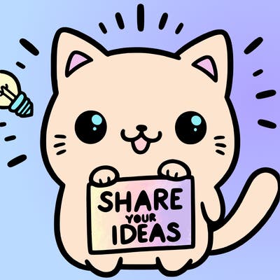 a cute cat saying share your ideas