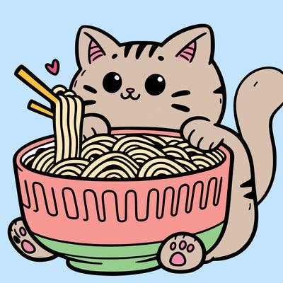cat with ramen