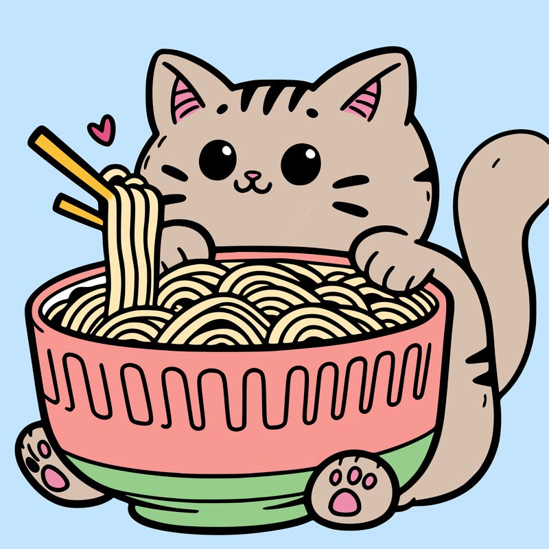 cat with ramen