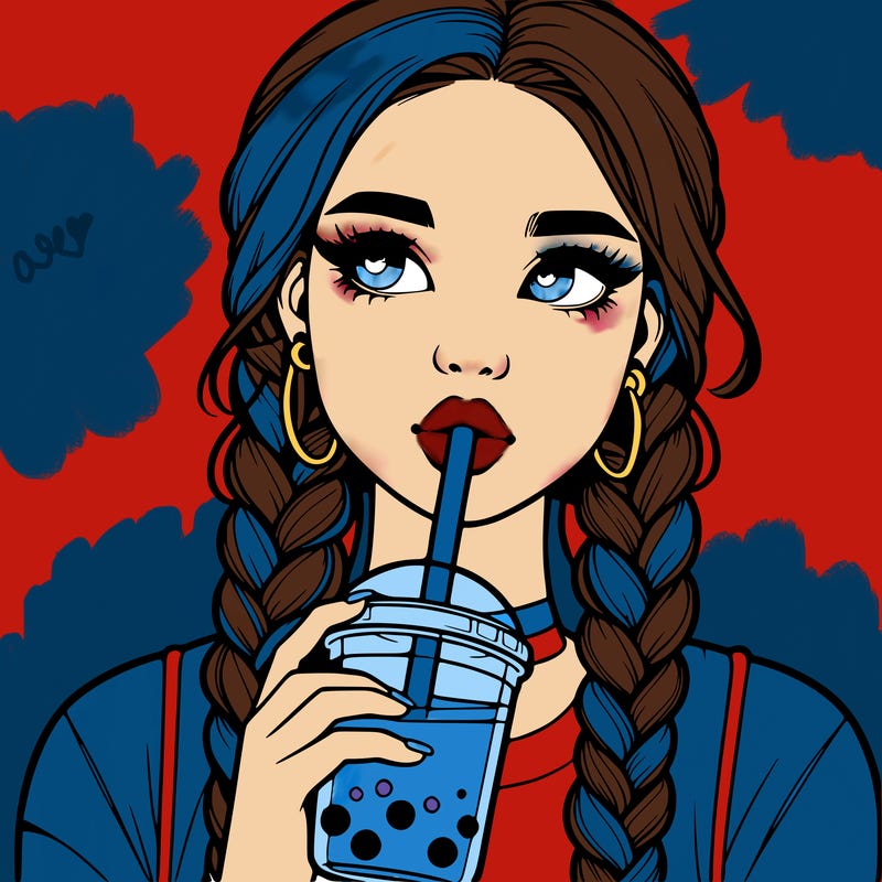 realistic girl with braided hair drinking boba